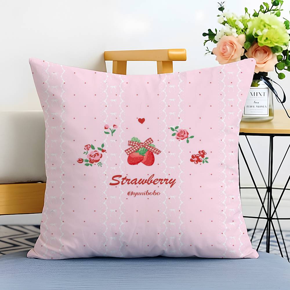 Elegant Strawberry Flowers Print Pillow Case Printed Brushed Fleece Pillow Baby Skin-Touch Eco-Friendly Dye-Sublimat