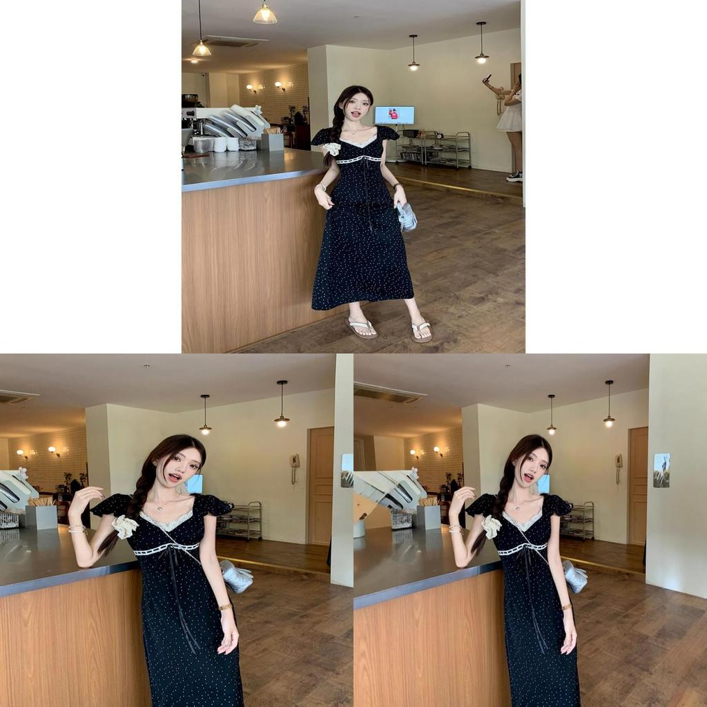 Female Summer Dress With Polka Dot Pattern And Splicing Design For Elegant Occasions