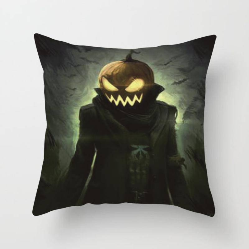 Halloween Theme Horror Pumpkin Bat Print Pattern Cushion Cover Home Living Room Sofa Decoration Square Throw Pillow Cover