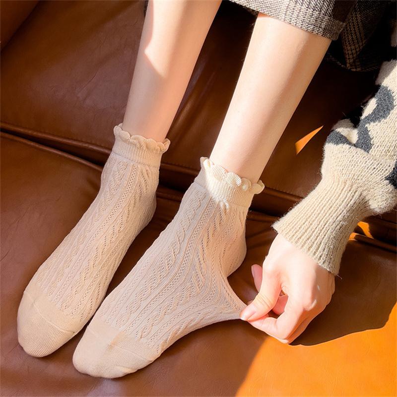 1/6 Paar Damen Spitzen Socken Einfarbig Süße Kringel Niedrige Socken Japanischer JK College Stil Kurze Socken