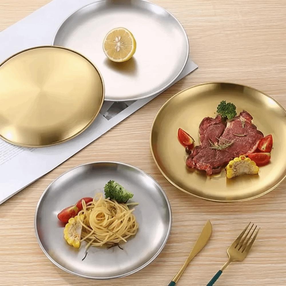 Korean Food Plate Gold Silver Dining Plate Eco-Friendly Metal Tray  Dinner