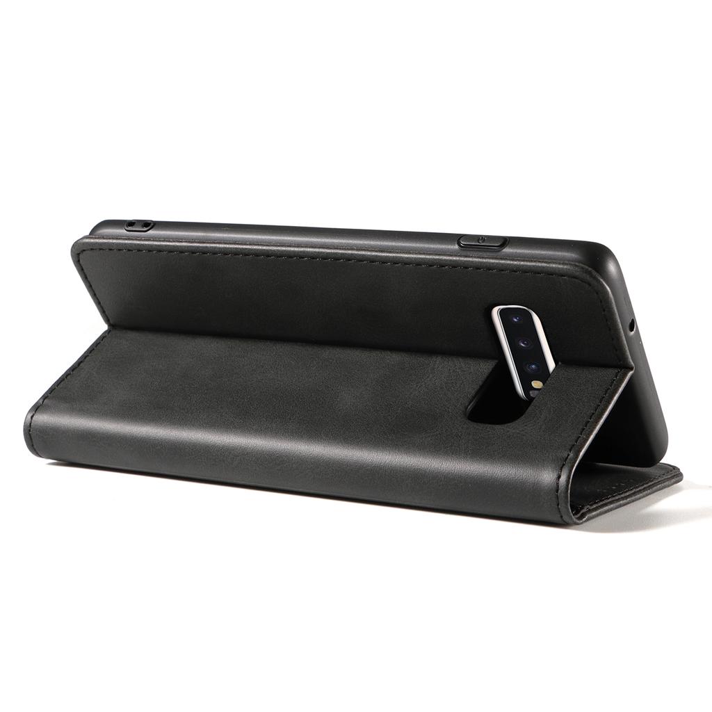 For Samsung Galaxy S10 Calf Texture Wallet Phone Cover Auto-absorbed Magnetic Leather Stand Phone Case