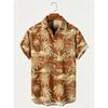 Men's Hawaiian Style Island Coconut Tree Short Sleeved Shirt with Full Print Collar Buttons, Beach Vacation Shirt