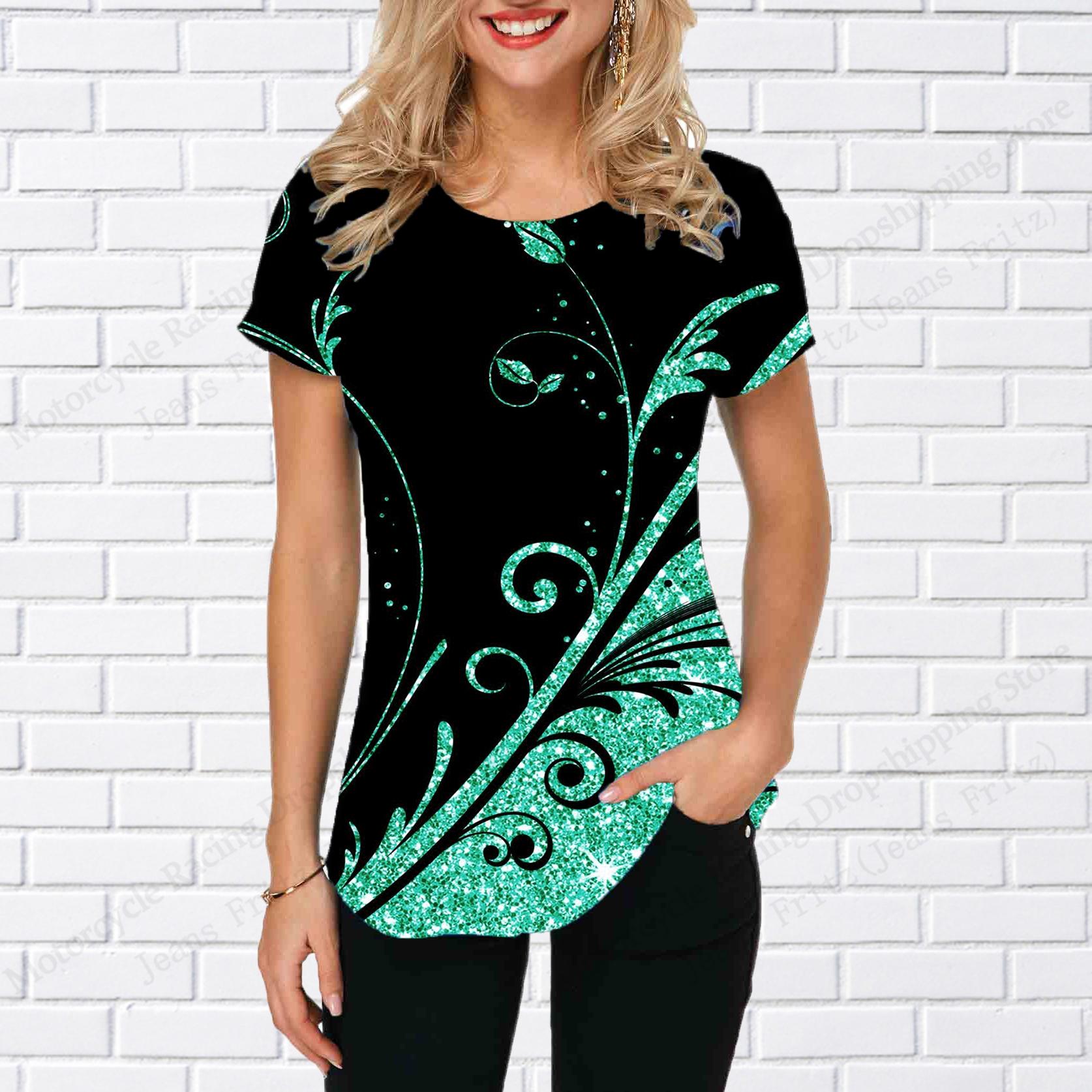 

New Vintage Blue Pattern 3d Print Ethnic T-shirt Women Fashion O-Neck Short Sleeve Oversized Casual Tops Tees Female Clothes Y2K S