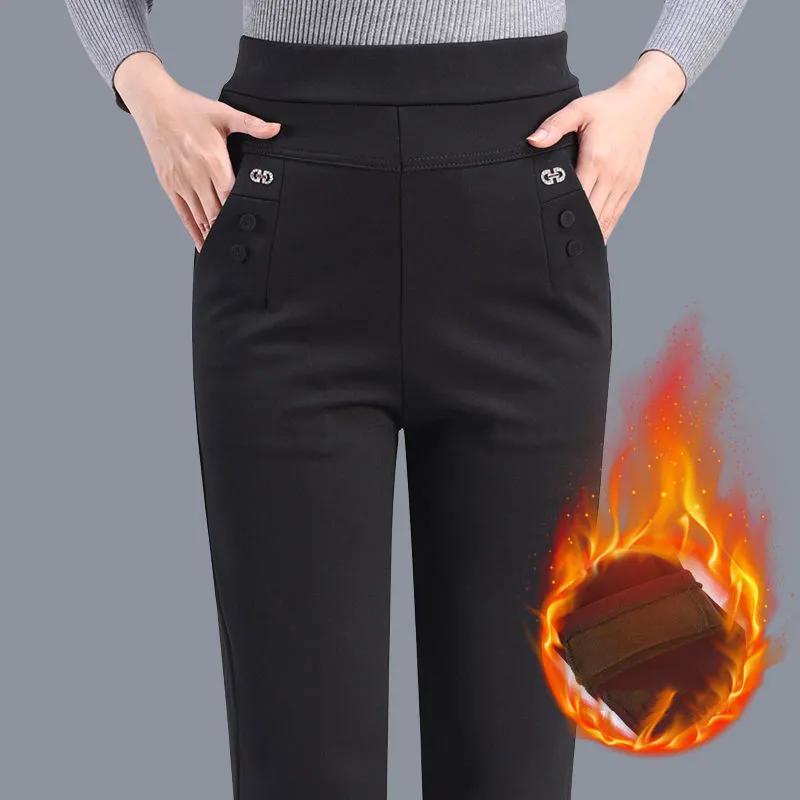 

Женские повседневные брюки на осень/зиму, брюки свободного кроя с эластичной талией для зрелых женщин, леггинсы с высокой посадкой M чёрный