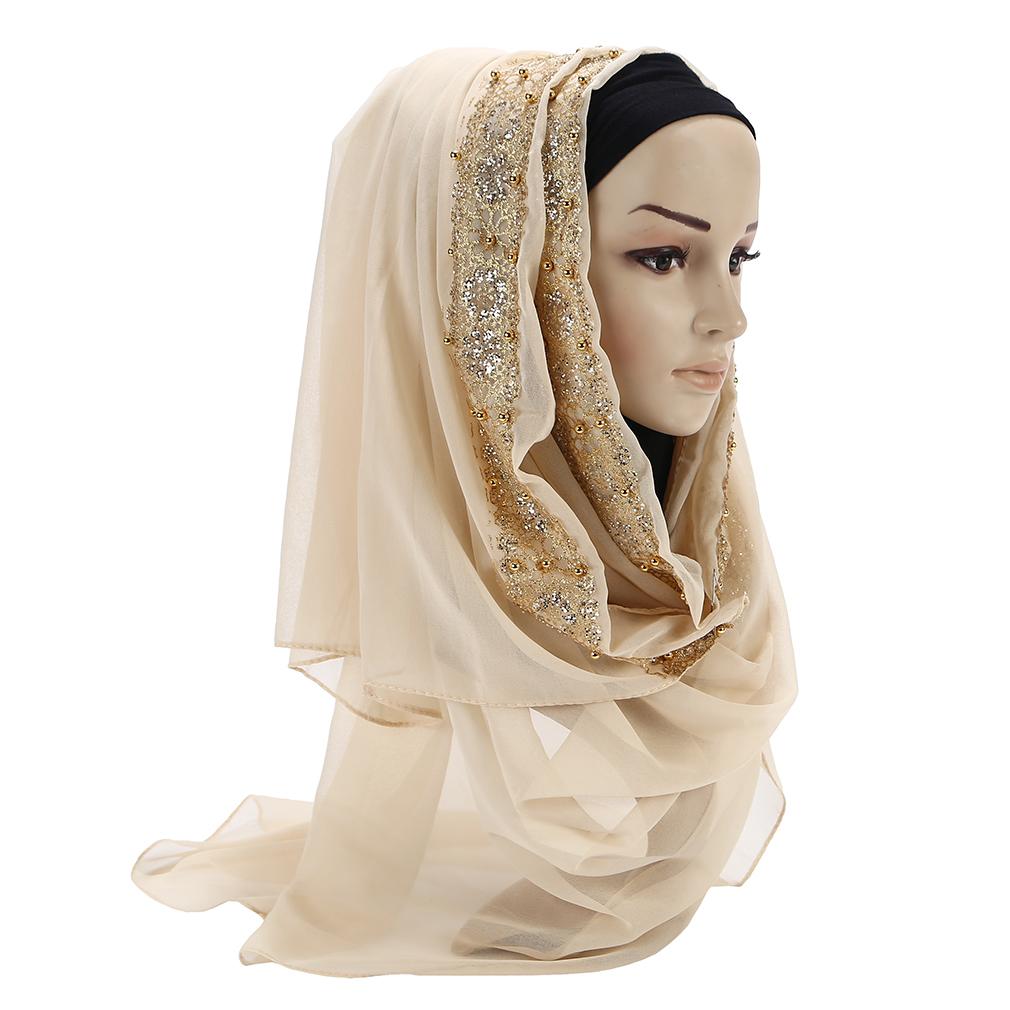 Chal de Gasa con Encaje para Mujer, Hijab Musulmán Bordado Elegante, Pañuelo para la Cabeza de Moda Modesta