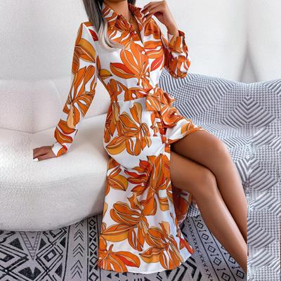 Vestido camisero con cordones y cuello tipo Polo Floral en contraste para primavera y verano para mujer, vestido largo con una botonadura
