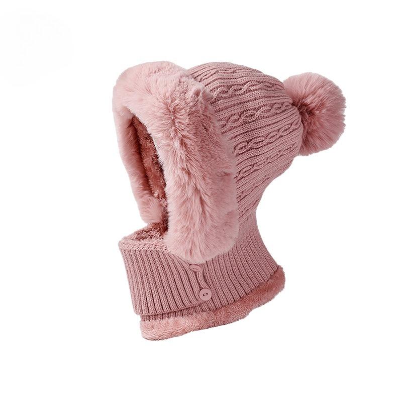 

Women s Outdoor Fleece One-piece Knitted Cap Neck Protector Ear Protector Warm Cap Adult Pullover Hat Wool Cap рожевий