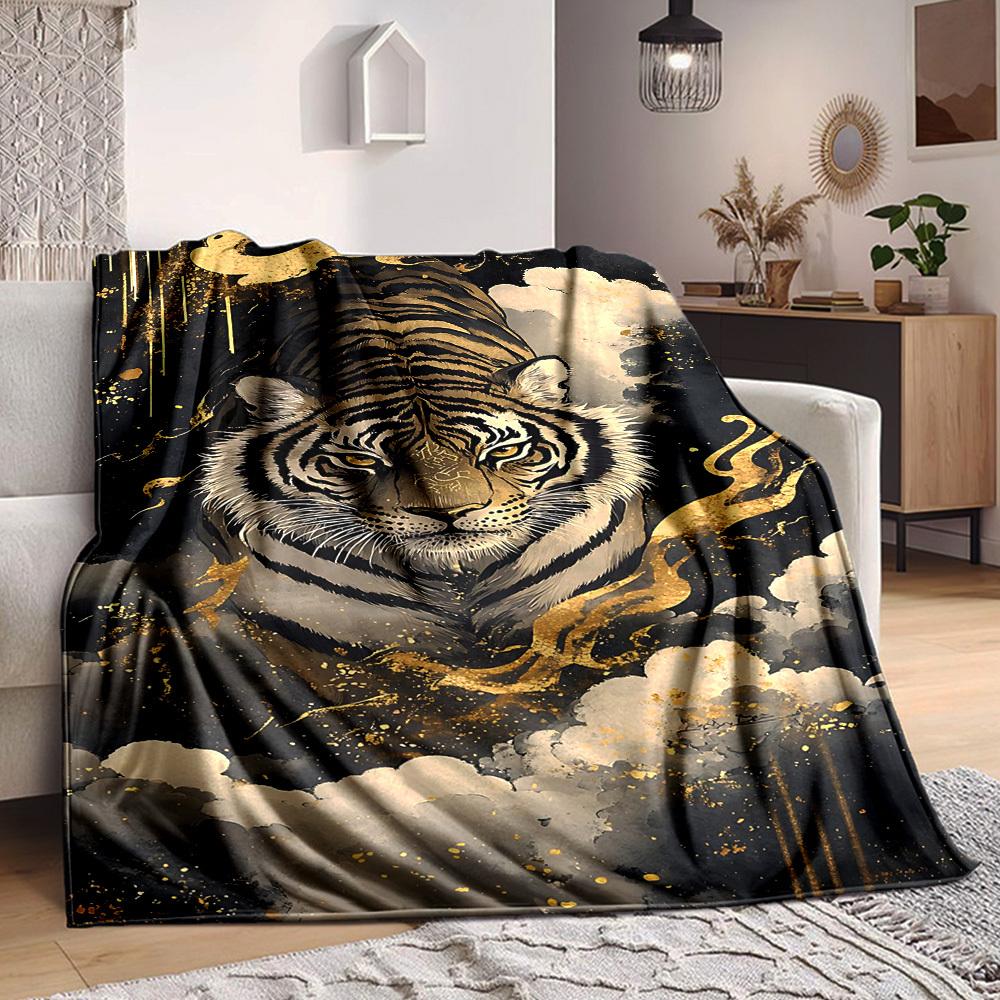 

1pc Tiger Art Print Soft & Warm Polyester Knit Blanket, Digital Printed, All-Season Throw for Napping, Traveling, Sofa yy250906045 75x90cm