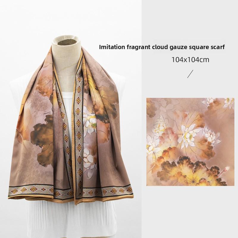 

Meier Retro chinese style lotus fragrant cloud gauze silk scarf women s artificial silk shawl heattech scarf