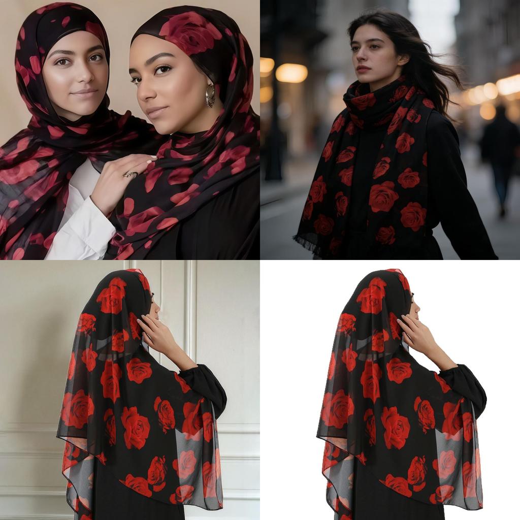 Rose Flower Silk Scarf With Breathable And Warmth For Women Fashion Accessory