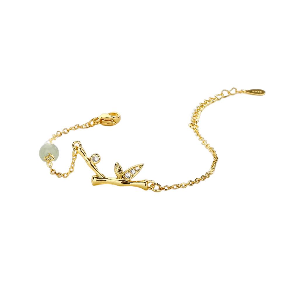 Green Jasper Bamboo Bracelet Women'S New Chinese Style Light Luxury Diamond-Encrusted Rich Bamboo Bracelet