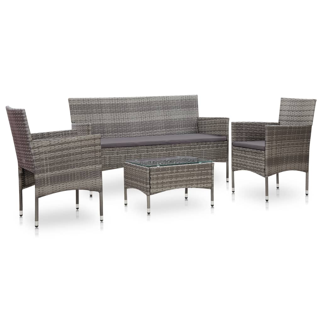 4 Piece Garden Lounge Set with Cushions Poly Rattan Grey
