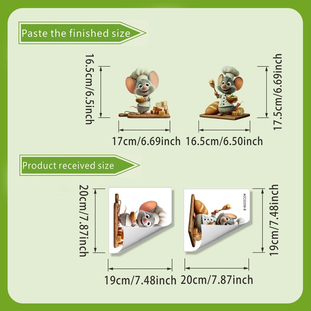 Self-adhesive Funny Chef Mouse Wall Stickers No Glue for Kitchen Dining Room Decor