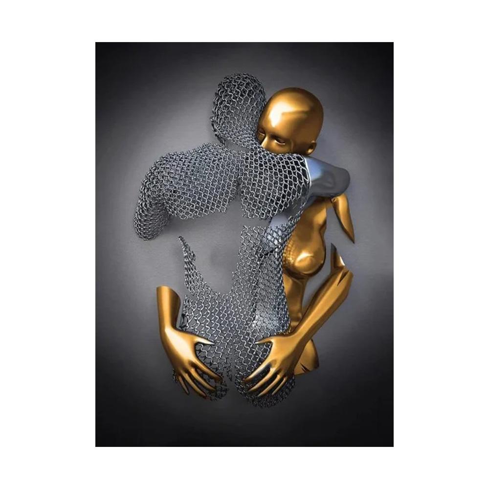 Metal Figure Statue Art Poster High Definition Printing Canvas Painting Prints Couple Sculpture Living Room Home Decor Picture