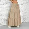 Women Long Skirt Spring Summer Middle Waist A Line Flowy Swing Skirt Breathable Solid Color Elastic Waist Drawstring Pleated Casual Skirt