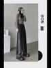Gradient Black High-Waisted Wide-Leg Jeans for Women - Autumn/Winter Style with Contrasting Colors and Loose, Floor-Length Fit
