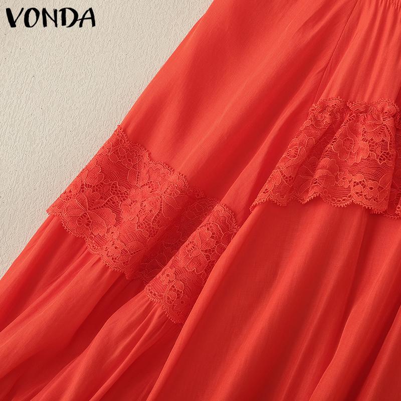 VONDA Damen Sommer Rundhals 3/4-Ärmel Spitze Patchwork Rüschen Lässige Lockere Bluse