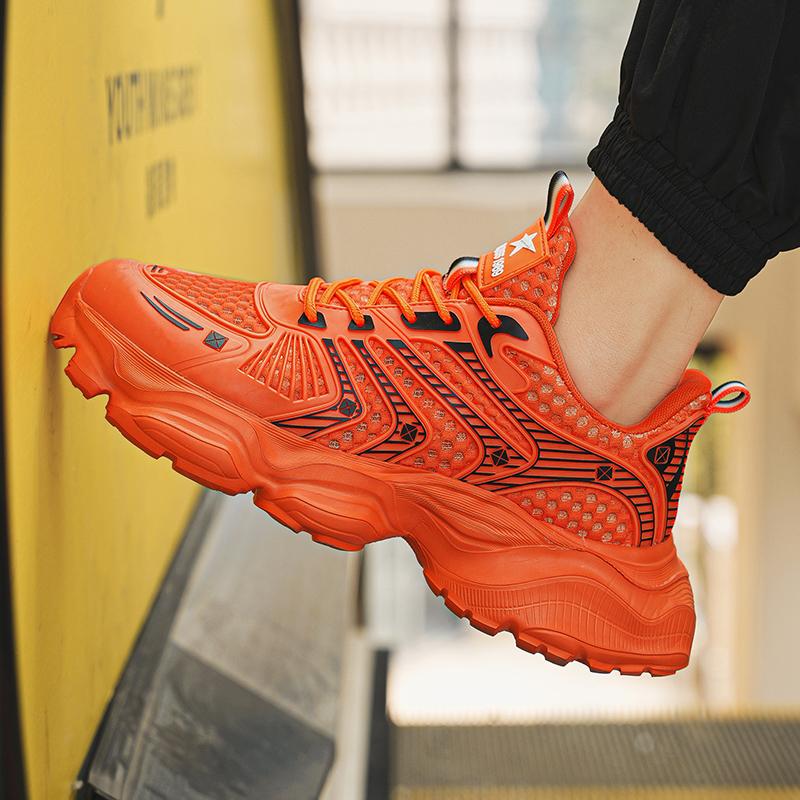 Men's Shoes Fashion Korean Mesh Thick Bottom Shoes Outdoor Anti-slip Lightweight Comfortable Shock-absorbing Sneakers Casual Breathable Running Shoes
