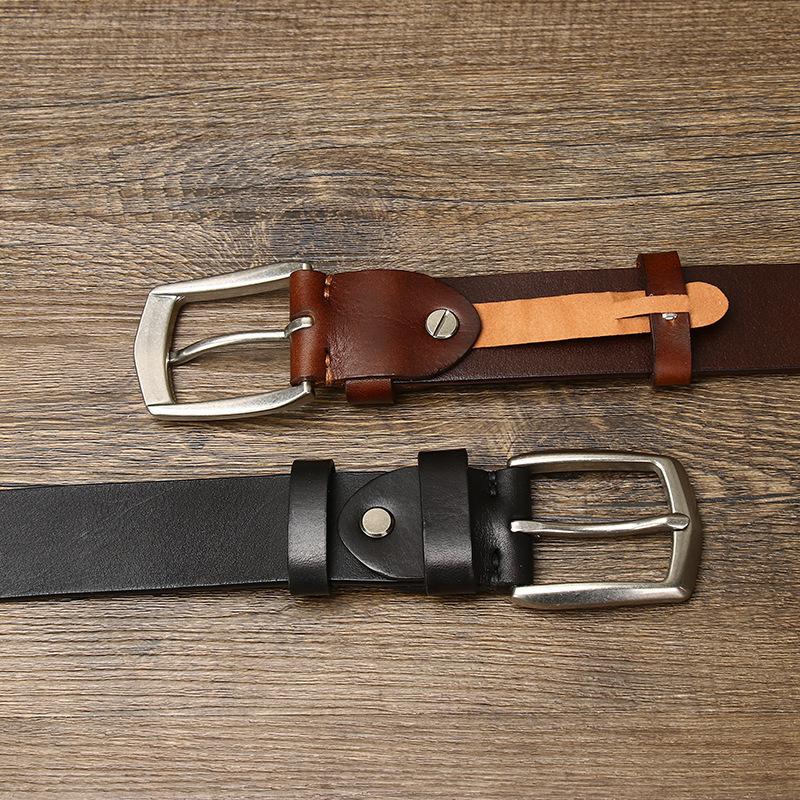 Belt Men's Korean-Style Simple Fashion First Layer Cowhide Oil Wax Leather Pin Buckle All-Match Light Luxury Casual Jeans Belt
