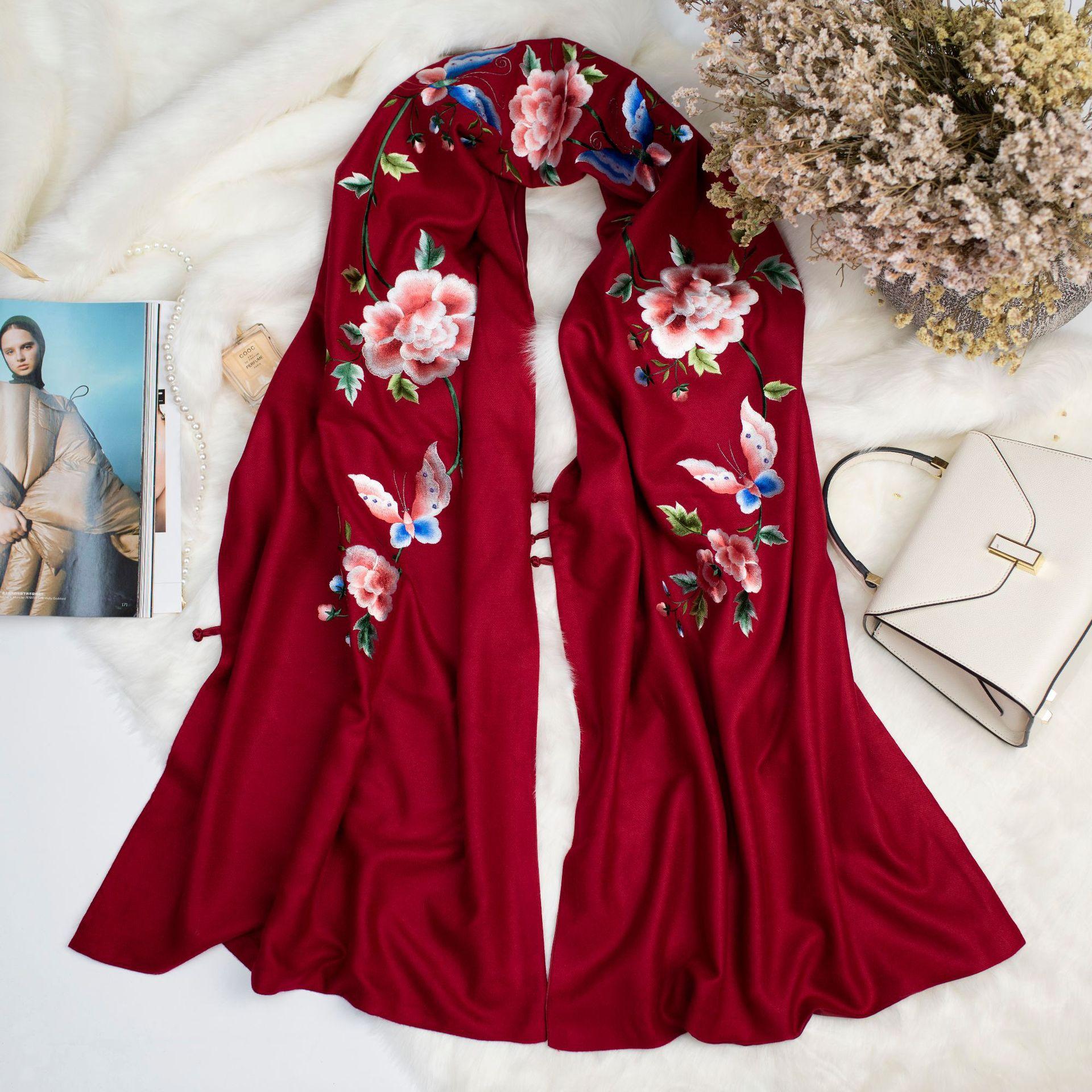 Suzhou embroidered scarf pure cotton autumn and winter female mother birthday mother embroidered brushed shawl warm silk scarf cape gift