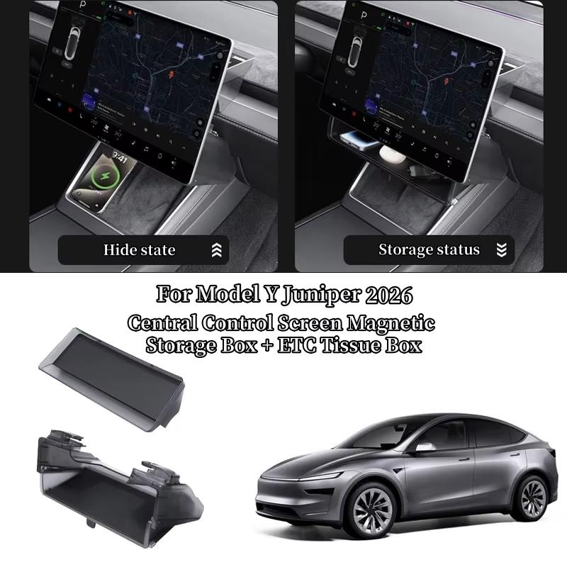 For Tesla Model Y Juniper 2026 ABS Central Control Screen Under Storage Box Behind Screen Hidden Organizer Tray Car Accessories