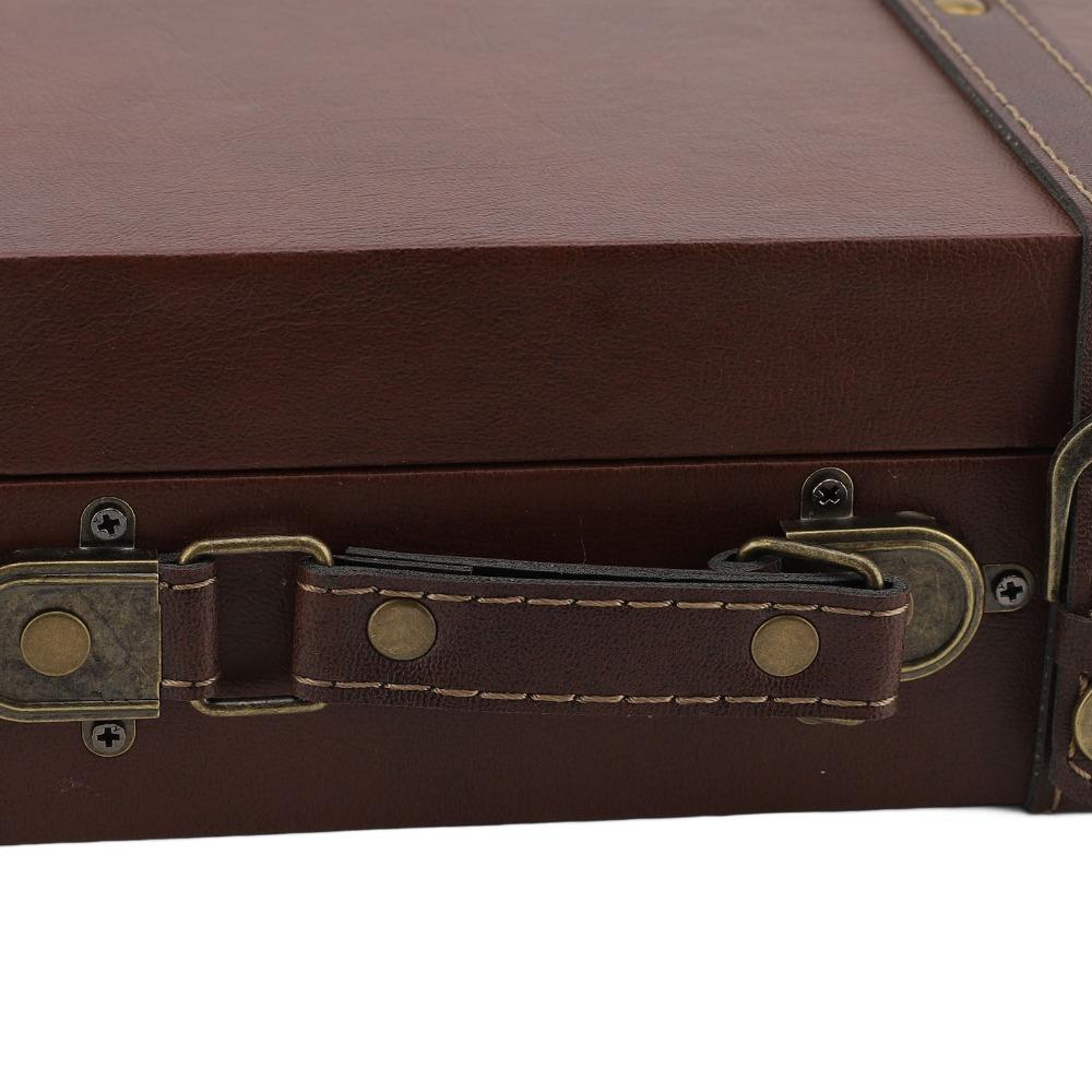 Baule da Viaggio Decorativo in Legno Scatola Portaoggetti in Pelle e Legno Organizer Multiuso Per Fotografia