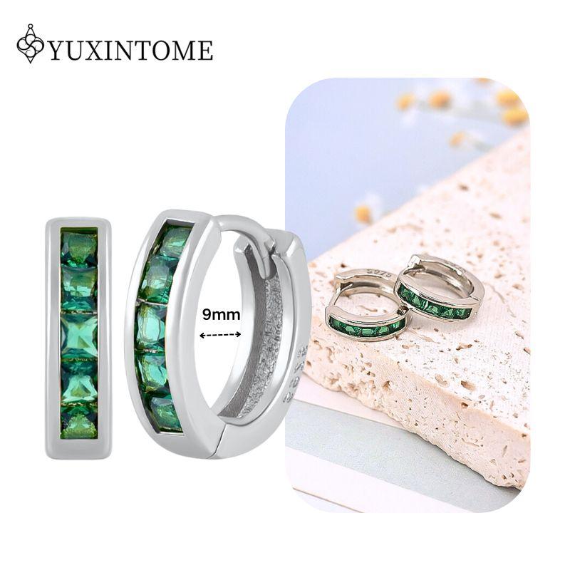 Turquoise 925 Silver Ear Needle Green Zircon vintage emerald Heart/Flower Pendant Hoop Earrings Fashion party Jewelry