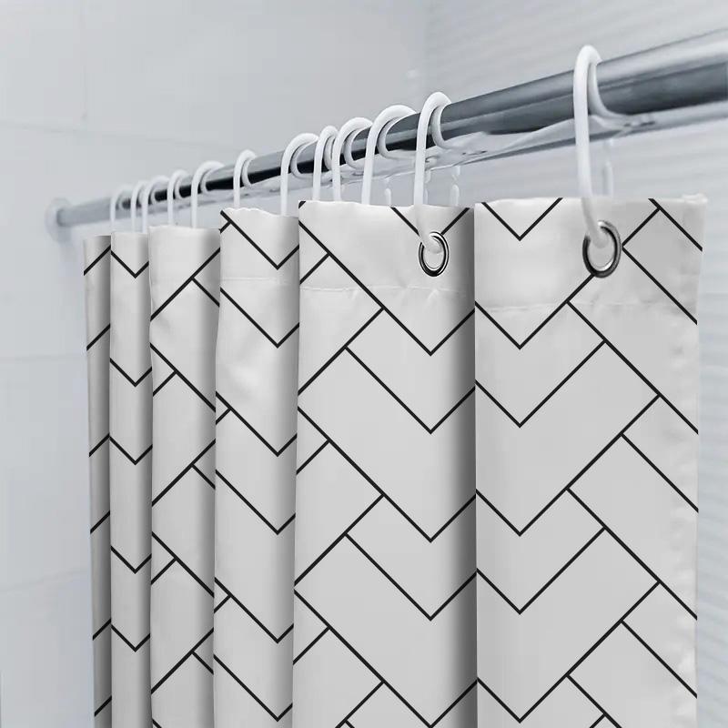 White Black Chevron Shower Curtain Home Decor, Bath, Kitchen Decorations Modern Design Pattern For Bathroom Window Available In