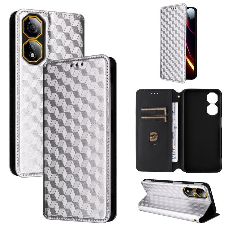 Cubic Grid Texture Flip Leather Phone Case
