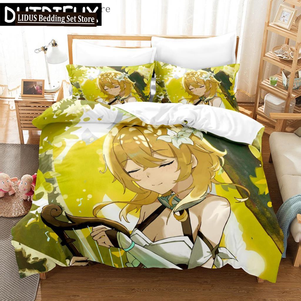 Anime Genshin Impact Lumine Duvet Cover Cartoon Girl Bedding Sets Twin Double Bed Set For Home Textiles