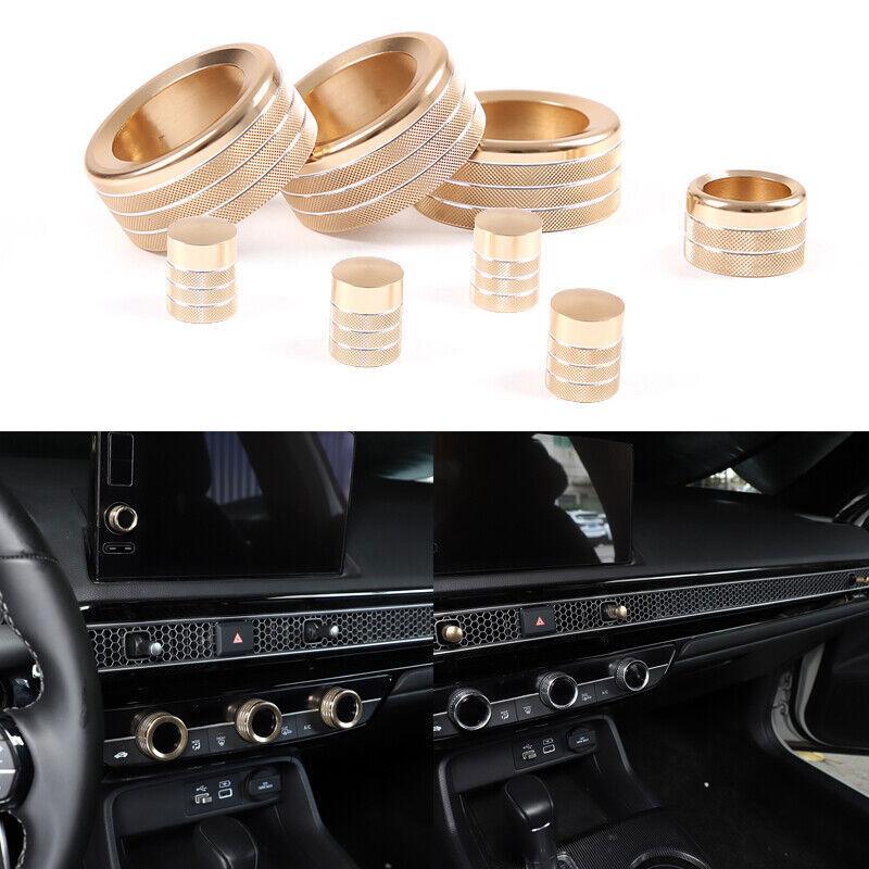 Golden Car Dashboard Console Knob Red Trim Cover 8pcs For Honda Civic