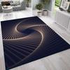 3D Vortex Carpet, Spiraling Gold Line On Sapphire Blue Background Rug, Reflective Illusion Floor Mat for Statement Interiors