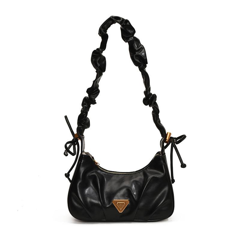 French Sophisticated Romantic Pleated Handbag For Women In Sleek Black And Varieties Brown