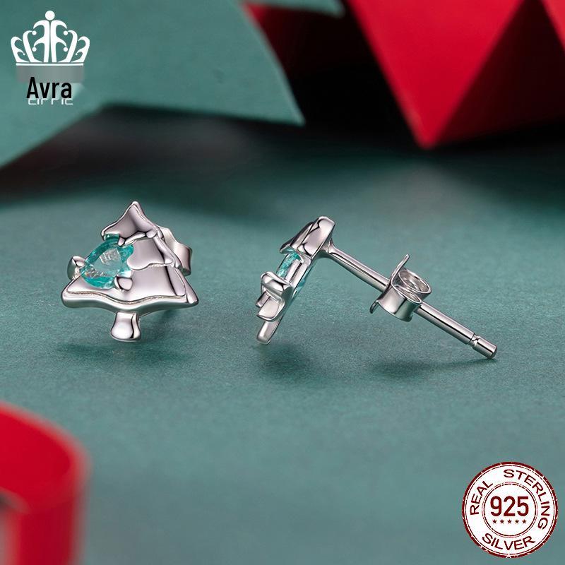 

Серьги-пусеты «Рождественская елка Эверли», стерлинговое серебро S925, родиевое покрытие, праздничные украшения