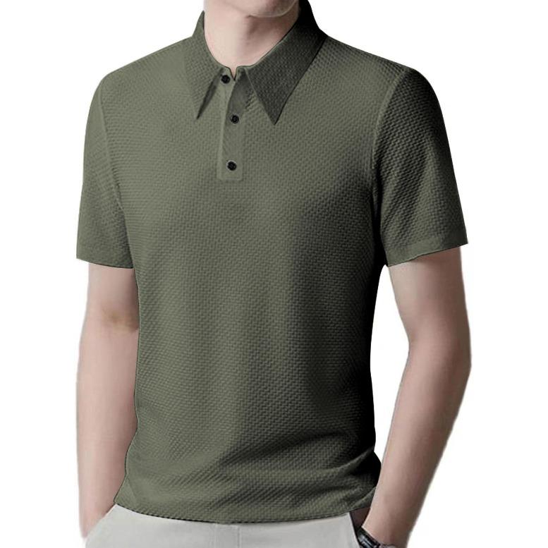 TEMU Popular High-end Mesh Seersucker Ice Silk Short-sleeved Men's Lapel Summer Solid Color Large Size POLO Shirt