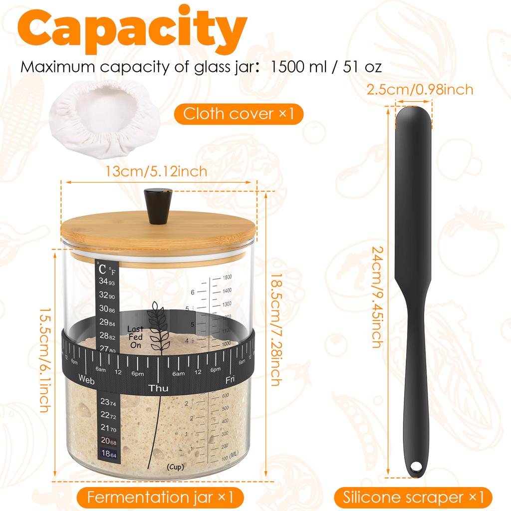 1-2 Set Wide Mouth Sourdough Starter Jar Kit 51 Oz Large Capacity Sour Dough Glass Jar Kitchen Sourdough Bread Baking Supplies