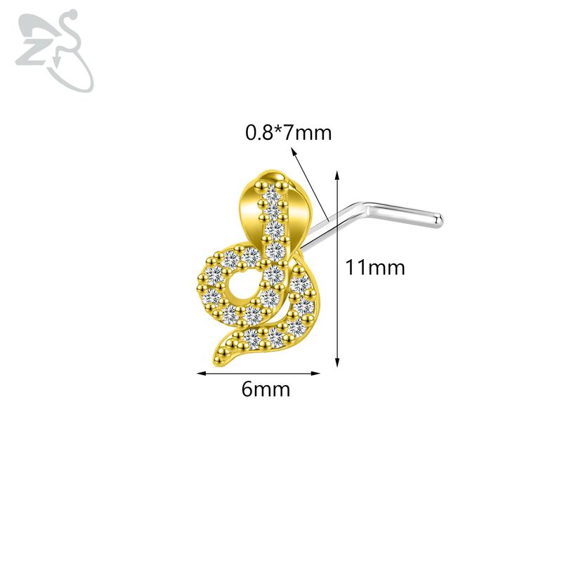 

ZS 1 шт. симпатичный пирсинг для носа с кристаллами CZ 20 г L-образный из нержавеющей стали в форме панка черного цвета, пирсинг ноздри в виде паука и летучей мыши Style 11-Gold