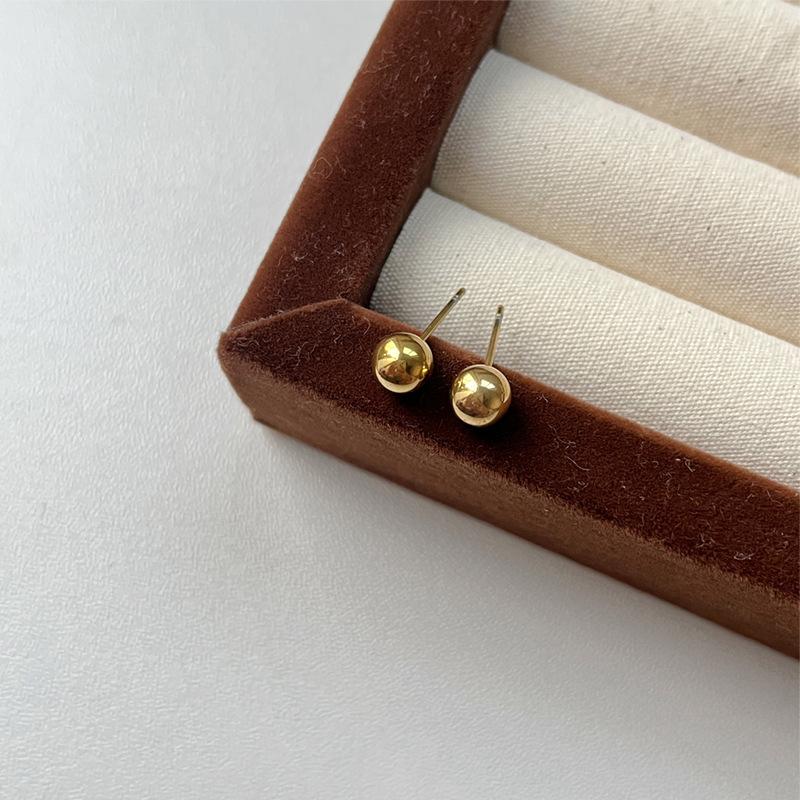 Minimalist 18k Gold Small Bean Round Titanium Steel Stud Earrings For Women