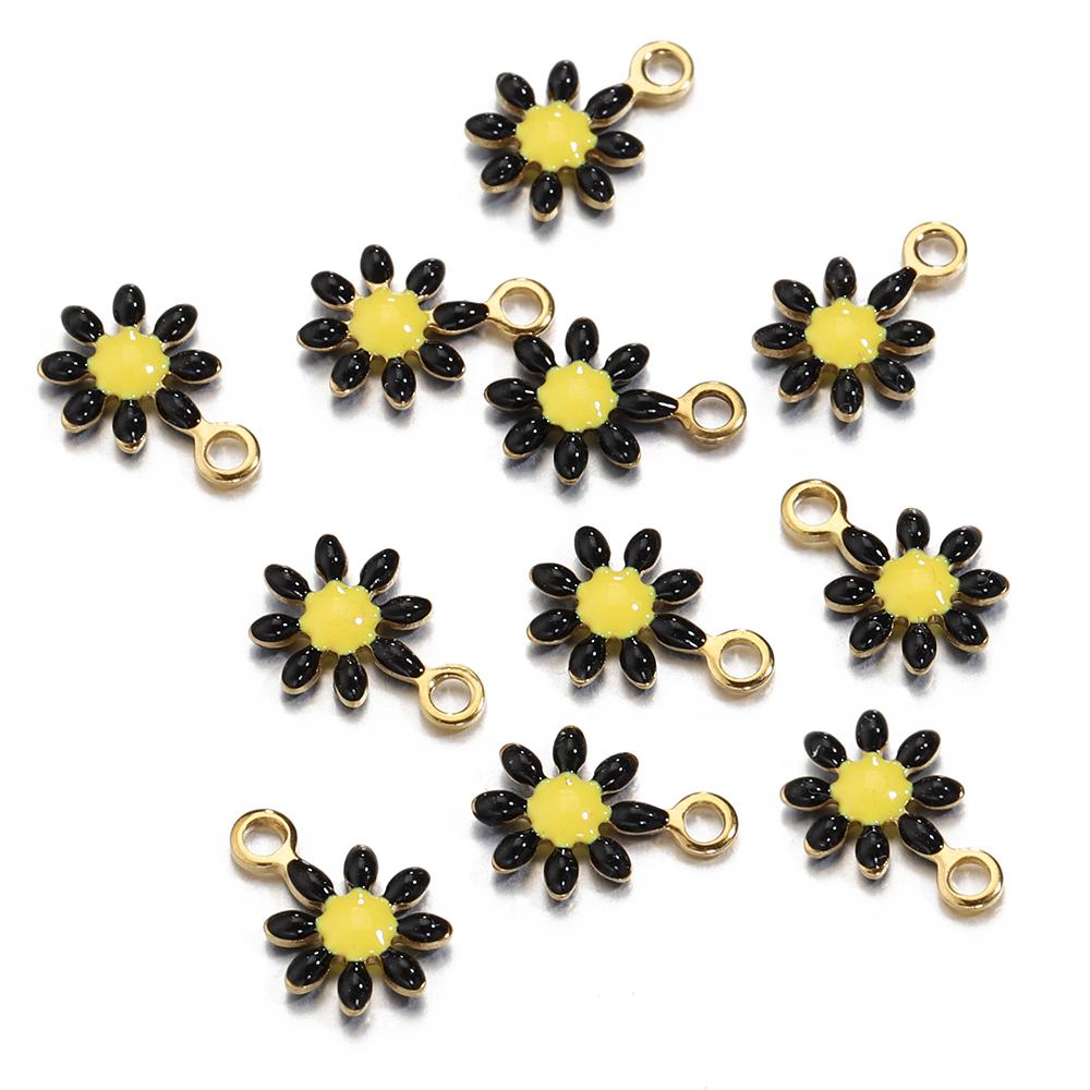 

20pcs Enamel Daisy Flower Charms Stainless Steel Pendants Gold Color Beads for Bracelets Necklace Jewelry Making DIY No Fade чёрный