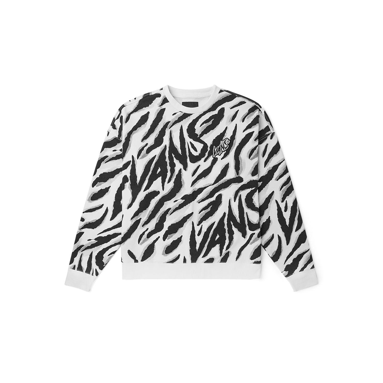 Vans Tiger Stripes Pattern Round Neck Pullover White Black Men s VN0002BPYM8 S