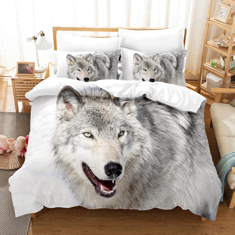 3D Animal Wolf Three-Piece Bedding Home Textile Duvet Cover Printed Sheet Pillowcase Set