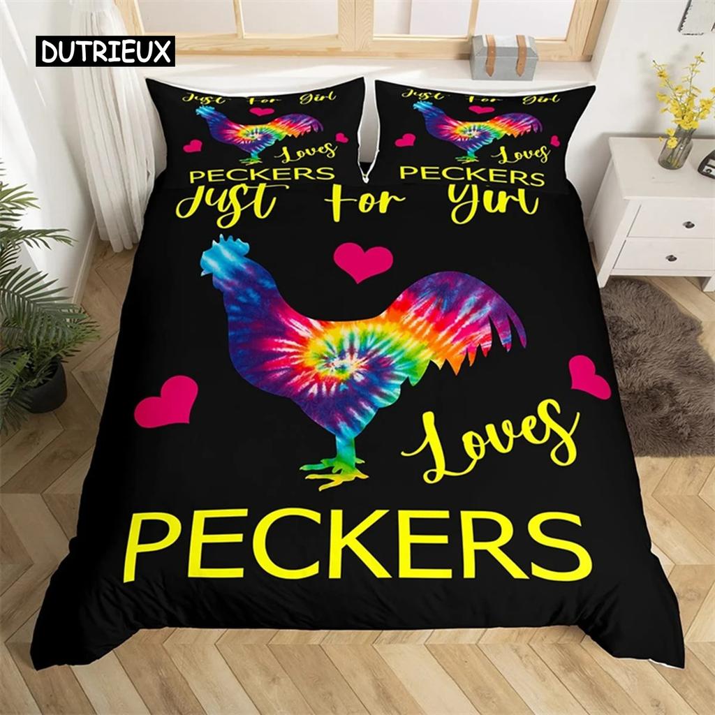 Set de lenjerie de pat cu pui, Queen Farmhouse, animale, pilotă, husă, găină, cocoș, pui, cuvertură, pentru fete, adolescenți, femei, dormitor, decor