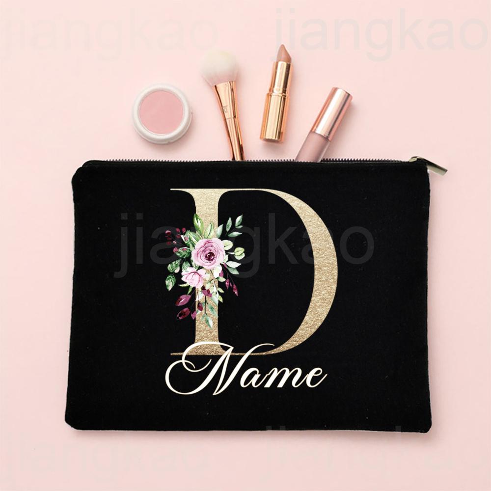 Personalised Letter with Name Makeup Bag Bridal Cosmetic Case Canvas Monogram Toiletry Bags Birthday Wedding Bridesmaid Gifts