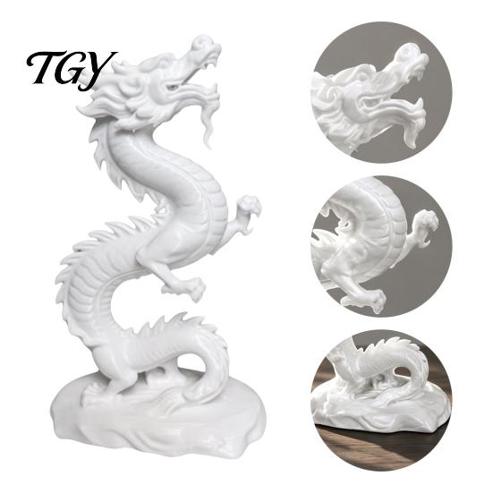 Handmade Dragon Figurine 3D Printed Chinese Figurine, Collectible White Statue, Model Sculpture Feng Shui Decoration for Home Office PLA Figure