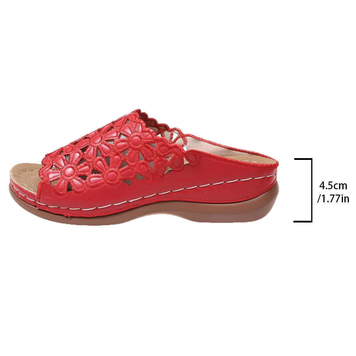 Large Size Summer New Simple Casual Flower Hollow Pu Medium Heel Women S Wedge Heel Slippers 36