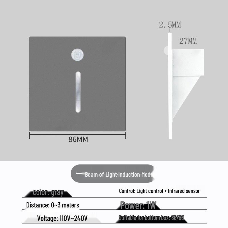 Ultracienka lampka nocna z czujnikiem magnetycznym do wbudowania typu 86 na schody i korytarze