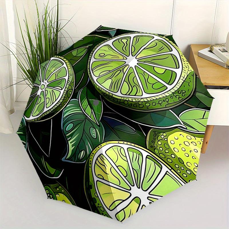1pc Lime Slices Automatic Open/Close Umbrella with One-Touch Button, Compact Folding Canopy, Sturdy 8-Rib Windproof Design -026