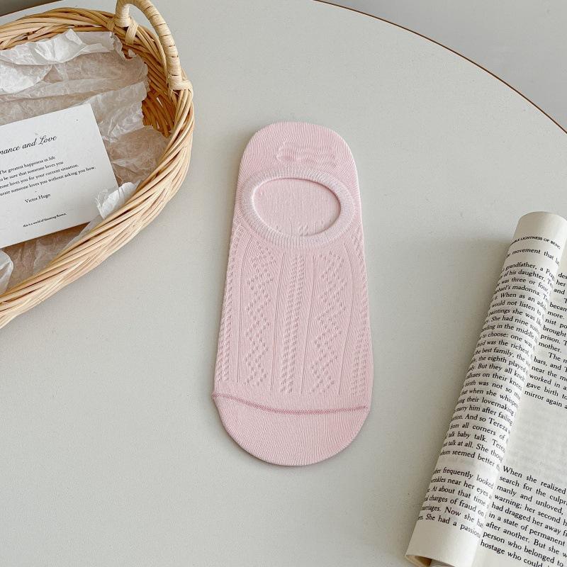 Female Summer Thin Pure Color Hollow Mesh Breathable Non Slip Shallow Mouth Invisible Boneless Boat Socks