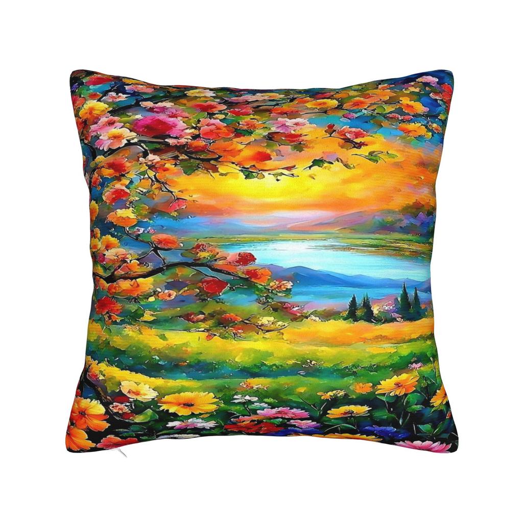 Rainbow Waterfall Art Pillow Cover  Square Cushion Cover Cute Funny Pillow Case For Living Room Chair